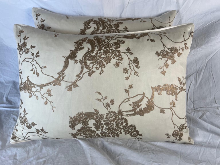 Pair of Venezianina Patterned Gold & Cream Fortuny Pillows