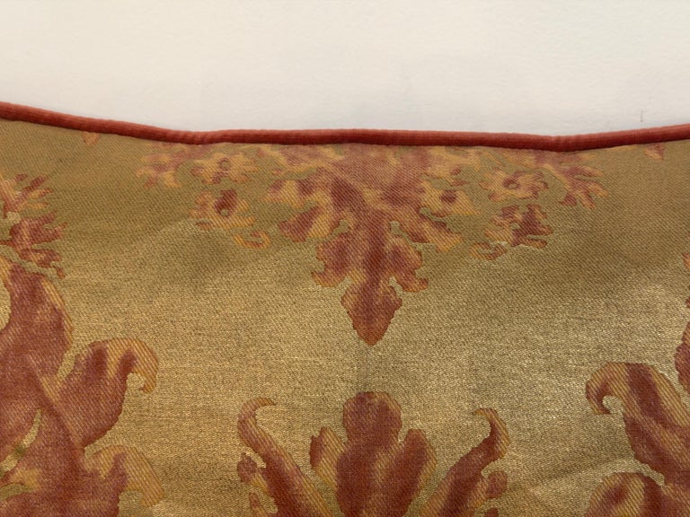 Custom Mariano Fortuny Pillows in Antique Gold &amp; Coral Damask