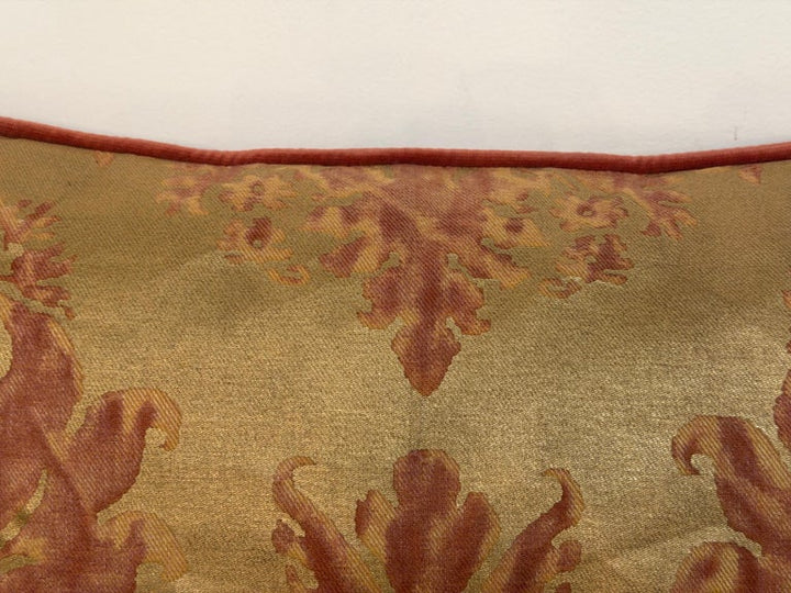 Custom Mariano Fortuny Pillows in Antique Gold &amp; Coral Damask