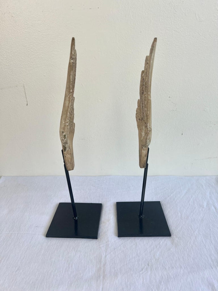 Pair of Wood Carved Wings on Iron Bases