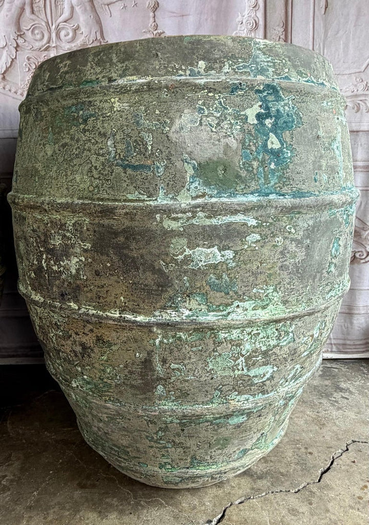 Mediterranean barreal Jars - Verdigris Patinated Terracotta Olive Vassels