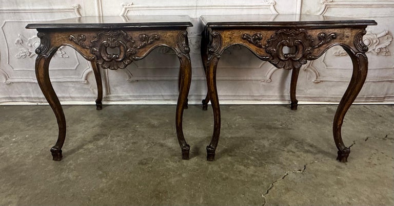 Pair of Louis XV Side Tables, Burl Walnut, Hand-Carved, Circa 1920s