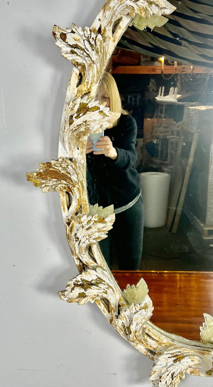 Italian Painted Mirror w/ Leaves C. 1930