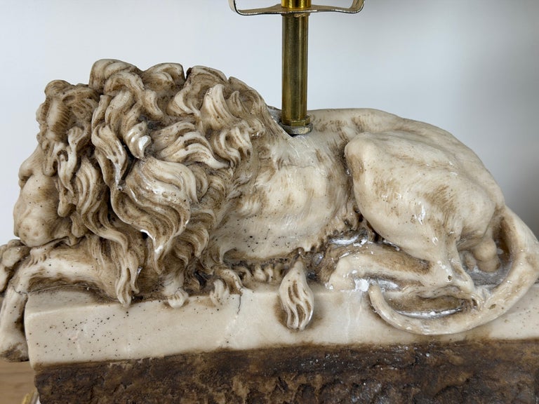 Pair of Neoclassical Recumbent Lion Table Lamps - After Canova