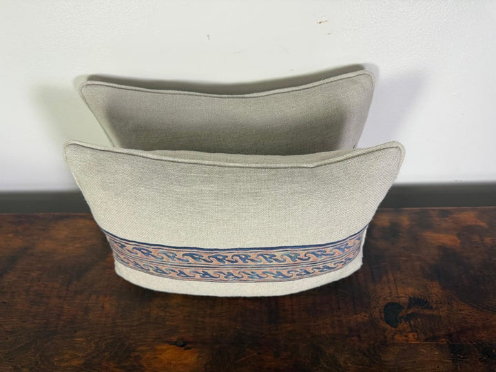 Pair of Petite Linen Pillows with Authentic Vintage Fortuny Stripe