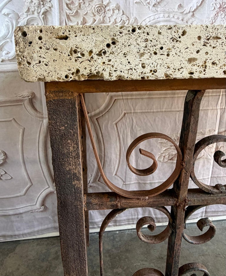 Spanish Revival Console Table - Fossilized Stone Top