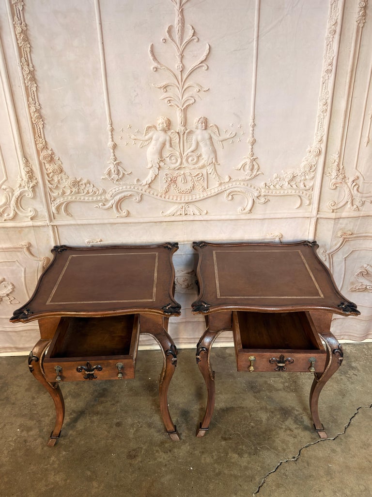 Pair of French Louis XV Faux-Leather Painted Side Tables