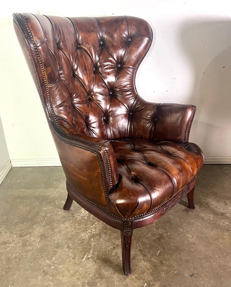 Pair of 19th Century English Leather Tufted Armchairs