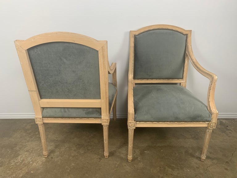 Pair of French Neoclassical Style Blue Velvet Chairs