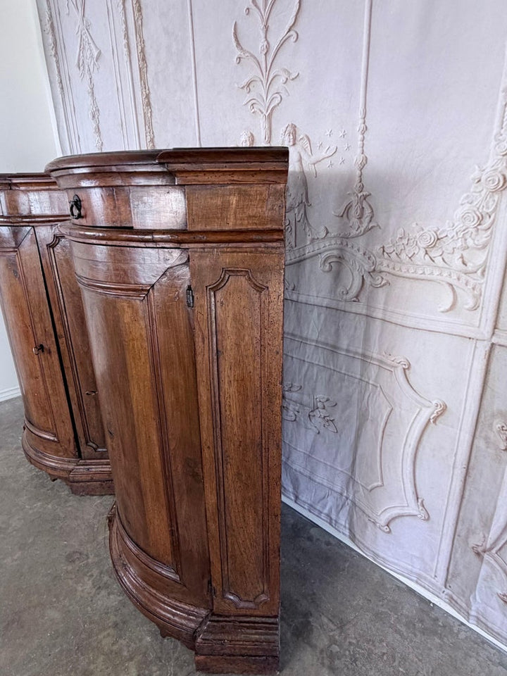 Pair of 18th Century Italian Walnut Corner Cabinets