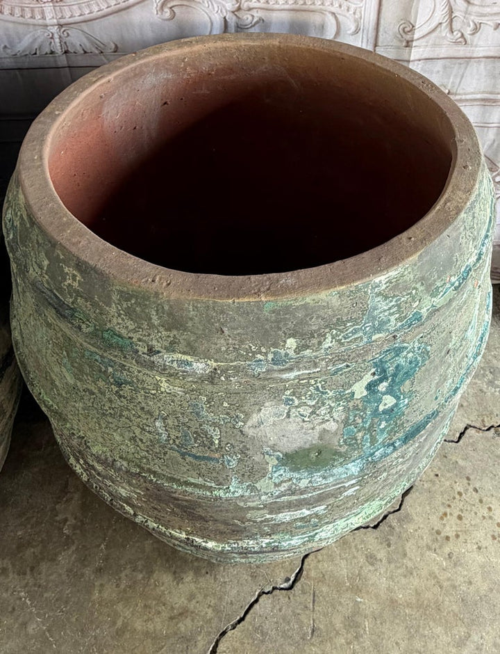 Mediterranean barreal Jars - Verdigris Patinated Terracotta Olive Vassels
