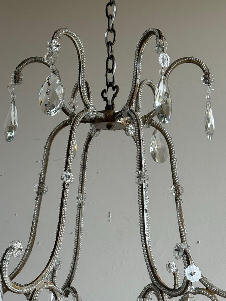 Italian Crystal Beaded Chandelier, Mid-20th Century