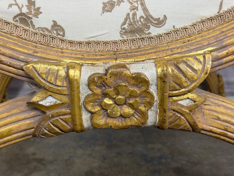 Pair of Italian Neoclassical Curule Stools w/ Fortuny Upholstery
