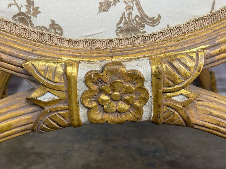 Pair of Italian Neoclassical Curule Stools w/ Fortuny Upholstery