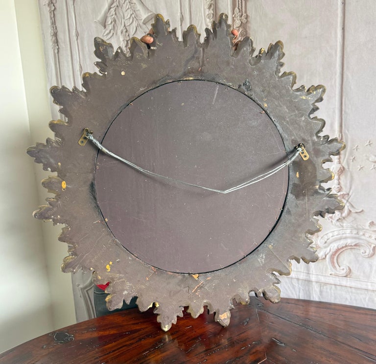 Mid-Century Giltwood Sunburst Mirror with Antiqued Mercury Glass