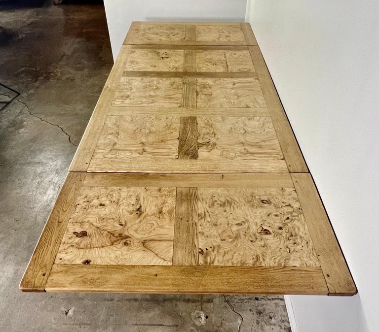 19th Century French White Oak & Burl Walnut Dining Table