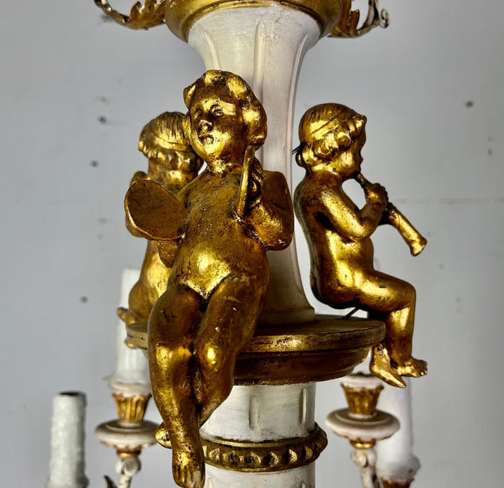 Italian Painted & Parcel Gilt Cherub Chandelier, circa 1930s