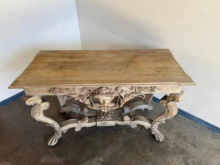Italian Baroque Revival Carved Wood Console Table