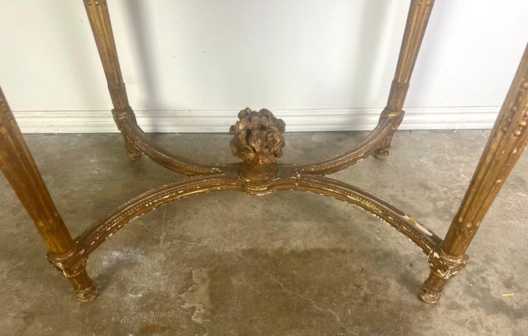 19th Century Louis XVI Style Gilt Wood Table w/ Marble Top