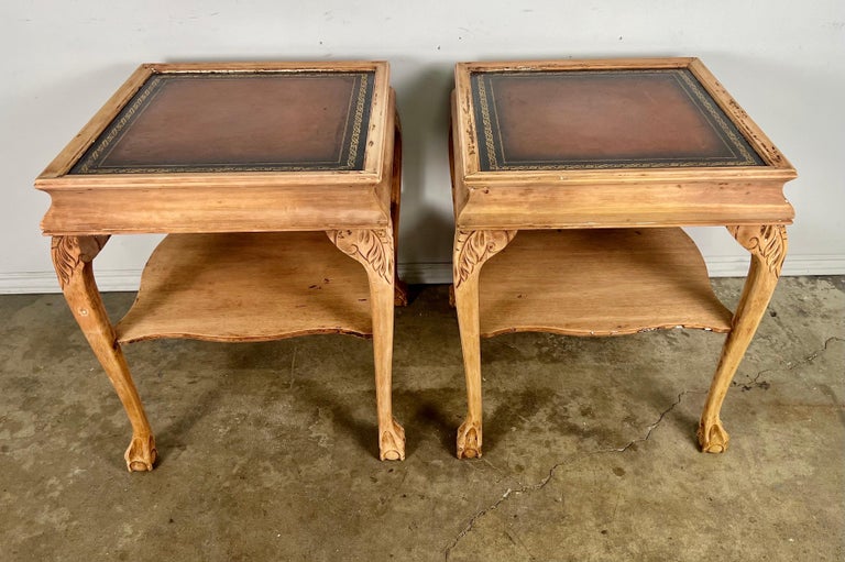 Pair of English Chippendale Style Leather Top Tables