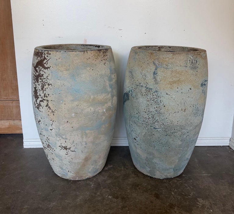 Pair of Monumental Atelier Vierkant Style Planters - Ocean Blue Patina