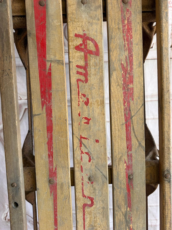 Antique American Wooden Sled with Original Red Graphics
