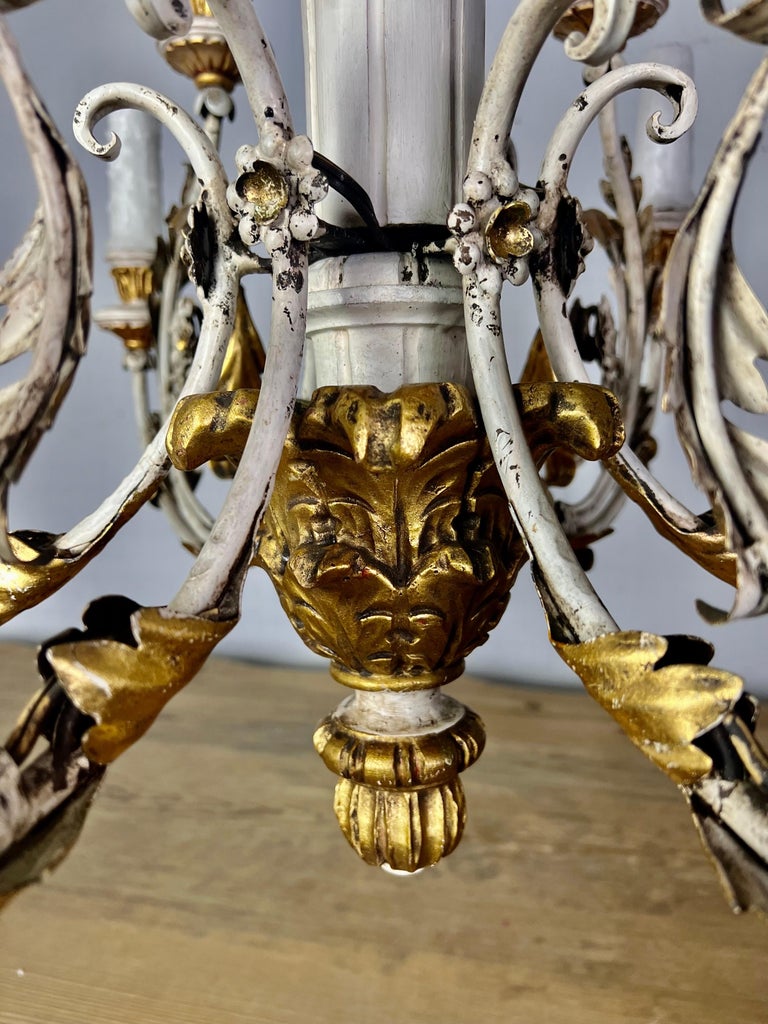 Italian Painted & Parcel Gilt Cherub Chandelier, circa 1930s