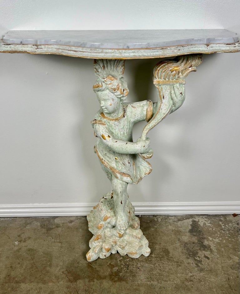 Pair of Cherub Consoles with Marble Tops, circa 1930s