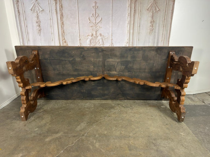 .Monumental Spanish Baroque Walnut Trestle Dining Table by Miamar Home