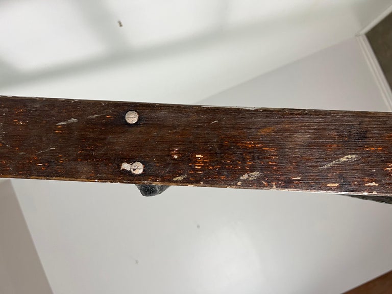 Antique Rustic Library Ladder, Iron & Wood with Distressed Patina