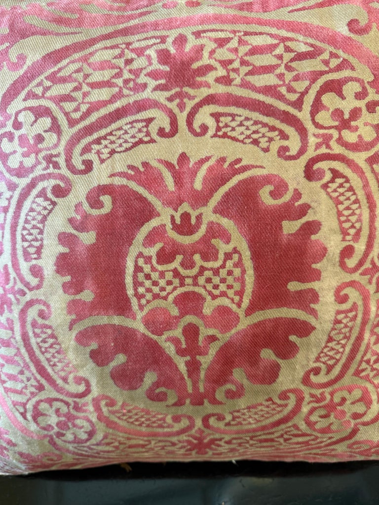 Pair of Vintage Fortuny Orsini Pillows with Belgian Linen Backs