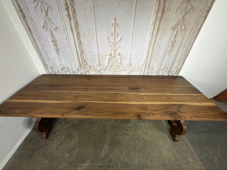 .Monumental Spanish Baroque Walnut Trestle Dining Table by Miamar Home
