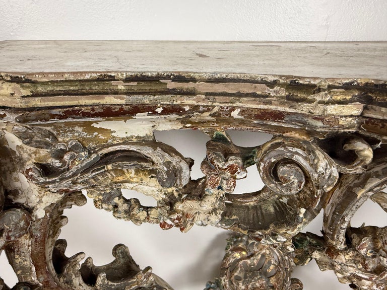 19th-Century Italian Rococo Painted and Giltwood Console Table