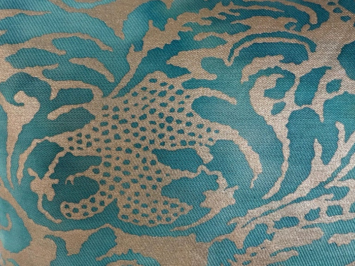 Pair of  Fortuny Style Textile Pillows with Blue Silk Backs