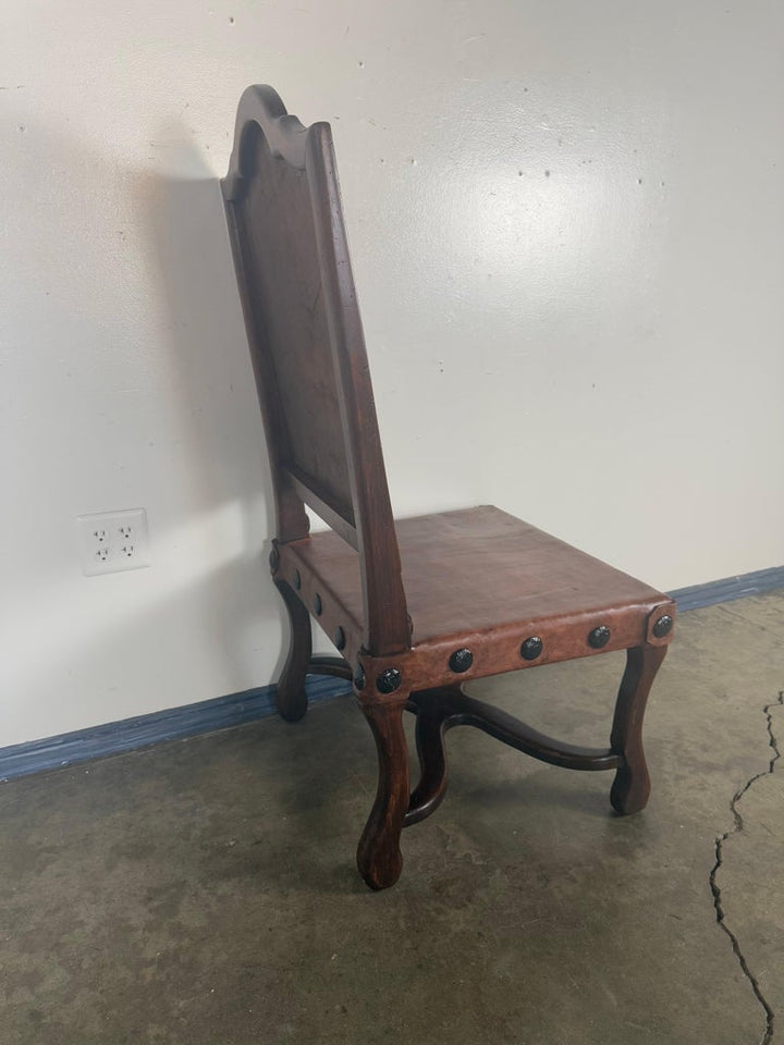 Set of Eight Spanish Walnut & Leather Dining Chairs