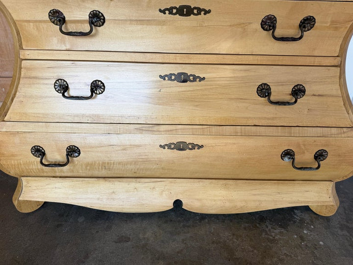 A Sculptural Dutch Bombe Commode in Bleached Maple