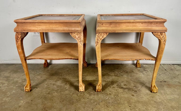 Pair of English Chippendale Style Leather Top Tables