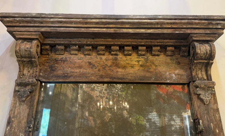 Neoclassical Pier Mirror, Distressed Wood, Circa 1880s