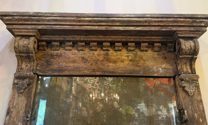 Neoclassical Pier Mirror, Distressed Wood, Circa 1880s