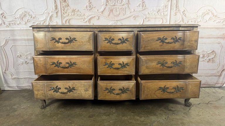 French Louis XV Style 9-Drawer Bombe Dresser in Bleached Fruitwood