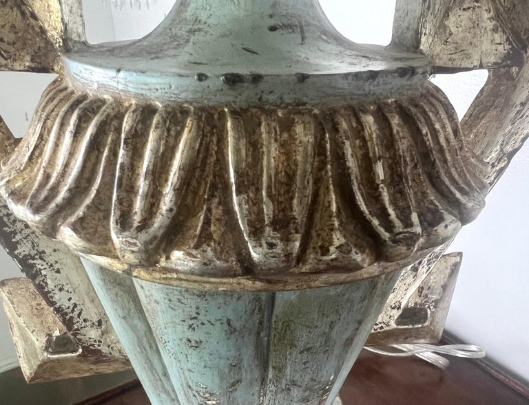 Pair of Painted & Parcel Gilt Urn Lamps w/ Parchment Shades