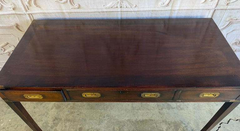 Antique English Campaign Console Desk - 3 Drawer Military Writing Table