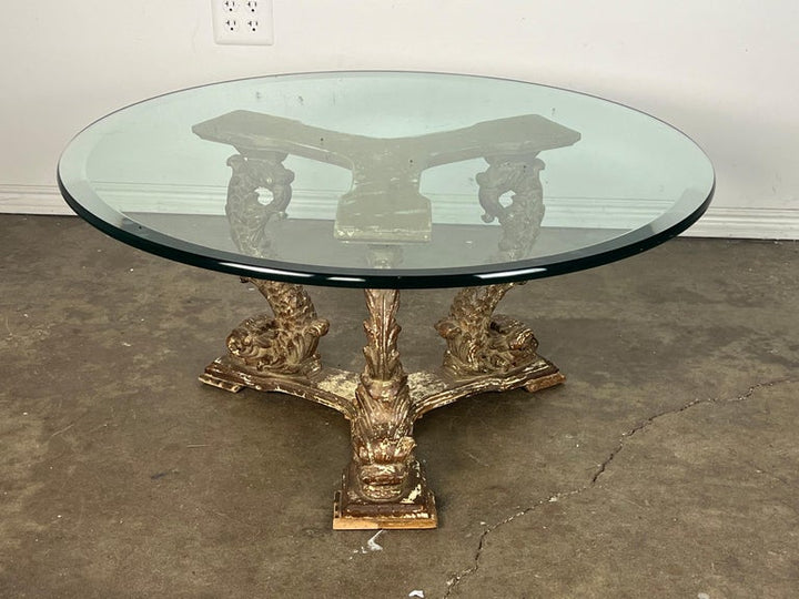 19th C. Italian Giltwood Tripod Table w/ Glass Top