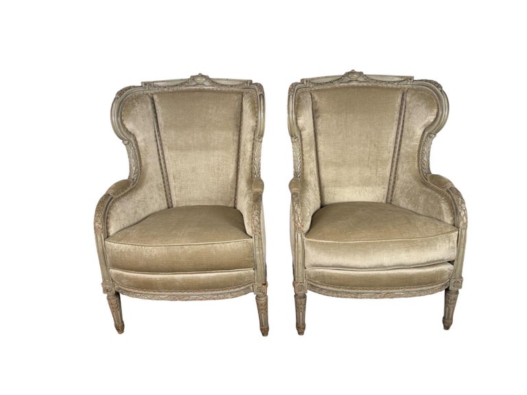 Pair of French Louis XVI Style Painted Bergères