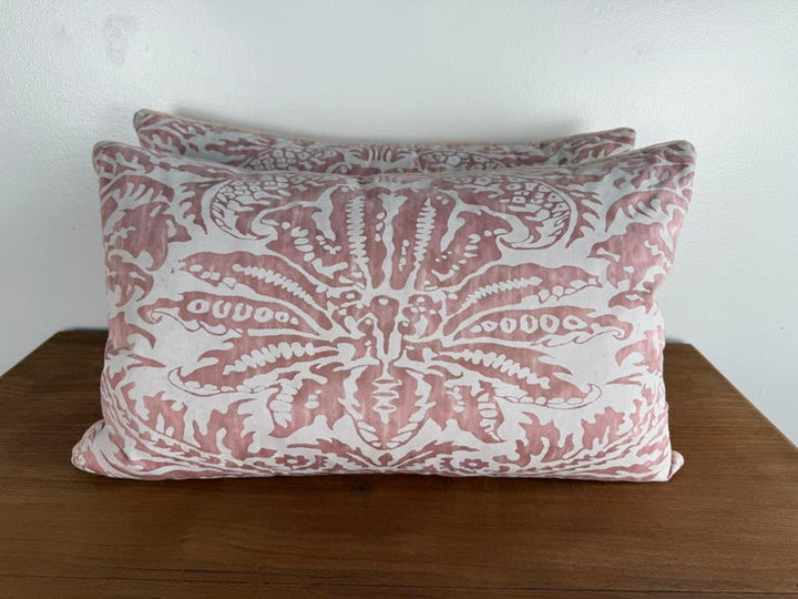 Pair of Pink and White Fortuny-Style Pillows