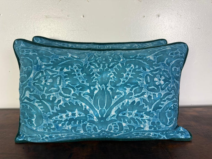 Pair of Teal Fortuny Style Decorative Pillows