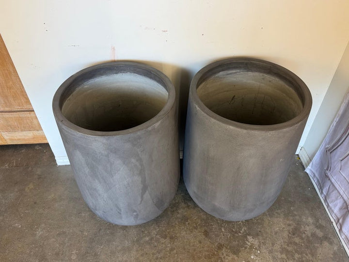 Pair of Monumental Tall Cylinder Planters - Dark Slate Gray pots