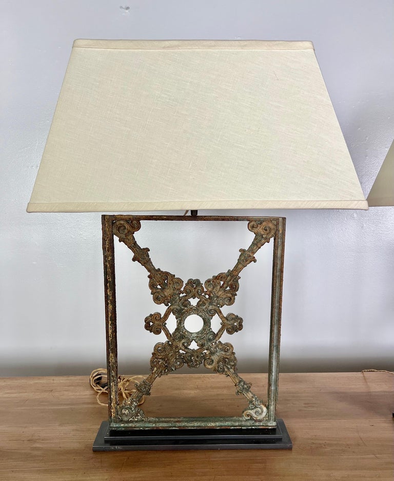 Pair of Wrought Iron Lamps with Linen Shades