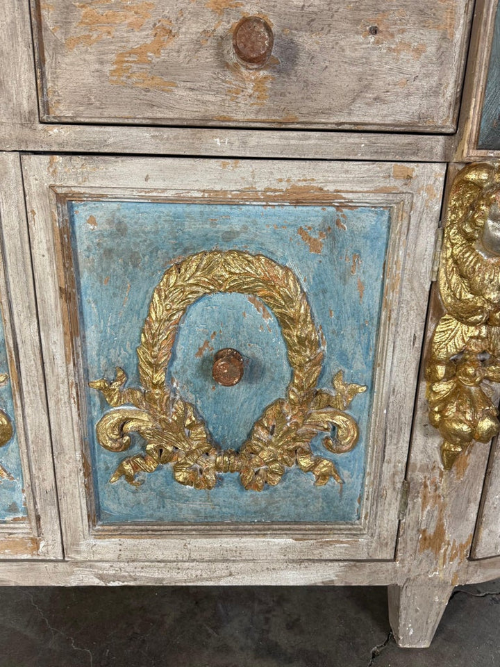 Italian Painted Carved Wood Credenza w/ Wreathes