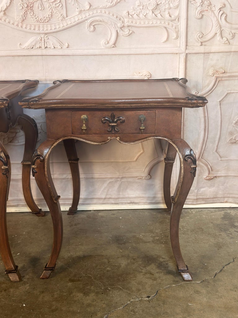 Pair of French Louis XV Faux-Leather Painted Side Tables